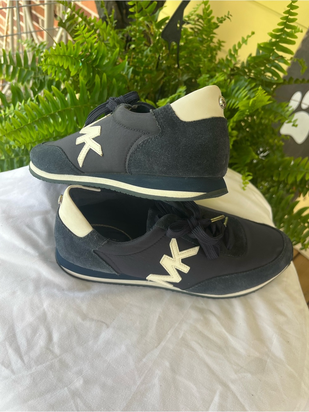 Michael Kors Navy and White Women's MK Logo Sneakers
